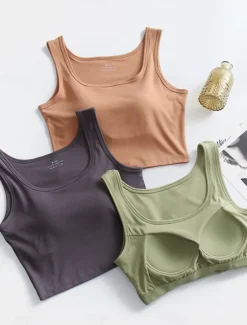Sale Women's Pajamas Top Pure Color Fashion Sport Simple Daily Rayon Breathable Square Neck Sleeveless Tank Top Chest pads Summer Spring Home Outfits Women Lingerie