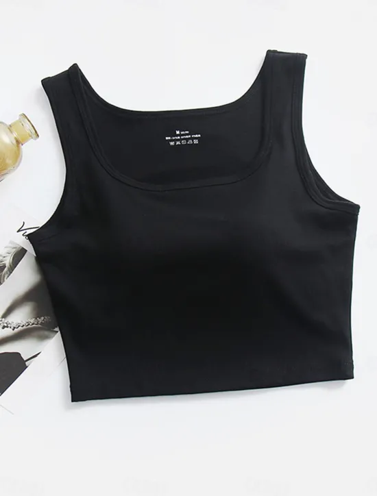 Sale Women's Pajamas Top Pure Color Fashion Sport Simple Daily Rayon Breathable Square Neck Sleeveless Tank Top Chest pads Summer Spring Home Outfits Women Lingerie