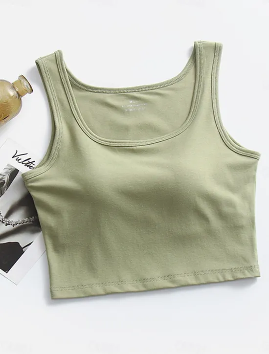 Sale Women's Pajamas Top Pure Color Fashion Sport Simple Daily Rayon Breathable Square Neck Sleeveless Tank Top Chest pads Summer Spring Home Outfits Women Lingerie