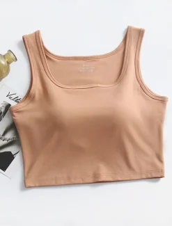 Sale Women's Pajamas Top Pure Color Fashion Sport Simple Daily Rayon Breathable Square Neck Sleeveless Tank Top Chest pads Summer Spring Home Outfits Women Lingerie