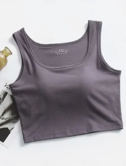 Sale Women's Pajamas Top Pure Color Fashion Sport Simple Daily Rayon Breathable Square Neck Sleeveless Tank Top Chest pads Summer Spring Home Outfits Women Lingerie