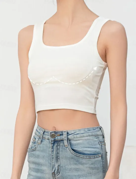 Sale Women's Pajamas Top Pure Color Fashion Sport Simple Daily Rayon Breathable Square Neck Sleeveless Tank Top Chest pads Summer Spring Home Outfits Women Lingerie