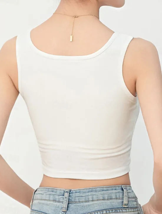Sale Women's Pajamas Top Pure Color Fashion Sport Simple Daily Rayon Breathable Square Neck Sleeveless Tank Top Chest pads Summer Spring Home Outfits Women Lingerie