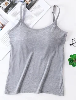 Clearance Women's Pajamas Top Pure Color Simple Comfort Daily Rayon Breathable Straps Sleeveless Strap Top Backless Chest pads Summer Spring Home Outfits Women Sleepwear