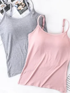 Clearance Women's Pajamas Top Pure Color Simple Comfort Daily Rayon Breathable Straps Sleeveless Strap Top Backless Chest pads Summer Spring Home Outfits Women Sleepwear