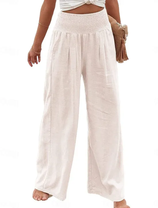 Clearance Women's Pants Fashion Basic Comfort Pure Color Pocket Elastic Waist Cotton Linen Pants Home Daily Long Pant Black White Pink Khaki Summer Women Pants