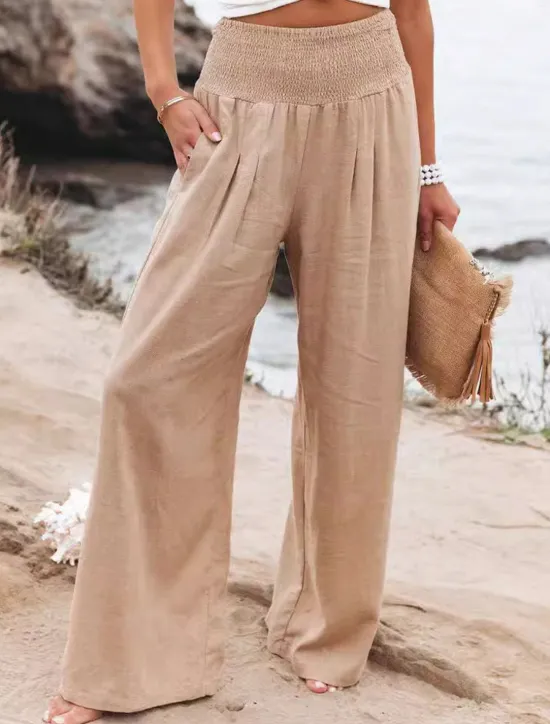 Clearance Women's Pants Fashion Basic Comfort Pure Color Pocket Elastic Waist Cotton Linen Pants Home Daily Long Pant Black White Pink Khaki Summer Women Pants