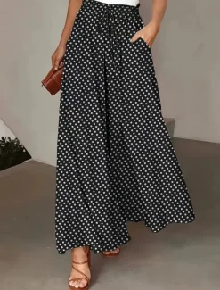 Sale Women's Pants Fashion Casual Maxi High Waist Pants Polka Dot Pocket Print Micro-elastic Street Daily Black Yellow Red Gray Summer Polyester Women Pants|Skirts