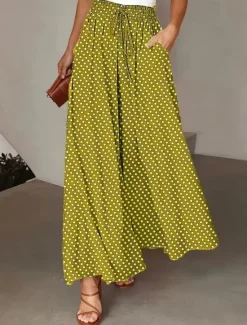 Sale Women's Pants Fashion Casual Maxi High Waist Pants Polka Dot Pocket Print Micro-elastic Street Daily Black Yellow Red Gray Summer Polyester Women Pants|Skirts