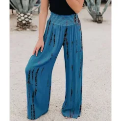 Outlet Women's Pants Trousers Casual Daily Long Tie Dye Wide Leg Elastic Waistband Printing Breathability Comfortable Micro-elastic Going out Weekend Pink Blue Green Gray Spring & Summer Regular Fit Women Pants