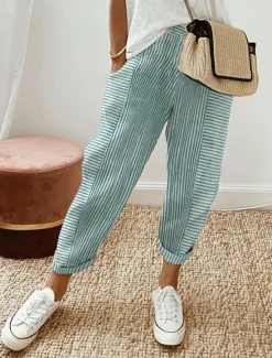 Sale Women's Pants Trousers Casual Daily Full Length Striped Drawstring Side Pockets Cut Out Breathability Comfortable Inelastic Going out Weekend Black Pink Blue Purple Summer Spring Regular Fit Women Pants