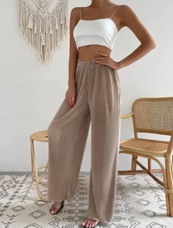 Hot Women's Pants Trousers Casual Daily Long High Waist Plain Wide Leg Elastic Waistband Breathability Comfortable Micro-elastic Sports & Outdoor Black White Pink Blue Spring & Summer Women Pants
