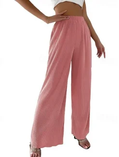 Hot Women's Pants Trousers Casual Daily Long High Waist Plain Wide Leg Elastic Waistband Breathability Comfortable Micro-elastic Sports & Outdoor Black White Pink Blue Spring & Summer Women Pants
