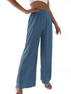 Hot Women's Pants Trousers Casual Daily Long High Waist Plain Wide Leg Elastic Waistband Breathability Comfortable Micro-elastic Sports & Outdoor Black White Pink Blue Spring & Summer Women Pants