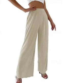 Hot Women's Pants Trousers Casual Daily Long High Waist Plain Wide Leg Elastic Waistband Breathability Comfortable Micro-elastic Sports & Outdoor Black White Pink Blue Spring & Summer Women Pants