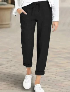 Outlet Women's Pants Trousers Casual Daily Long Plain Drawstring Side Pockets Breathability Comfortable Inelastic Going out Weekend Black Blue Gray Spring & Summer Regular Fit Women Pants