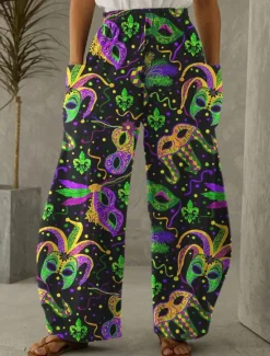 Clearance Women's Pants Trousers Casual Daily Full Length High Waist Graphic Side Pockets Wide Leg Printing Breathability Comfortable Micro-elastic Weekend Streetwear Black Purple Green Spring, Fall, Winter Women Pants