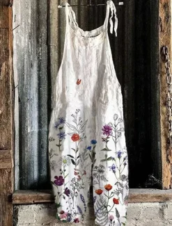 Hot Women's Pants Trousers Dungarees Jumpsuit Rompers Lightweight Casual Ankle-Length Mid Rise Floral Graphic Printing Comfortable Inelastic Home Casual Daily claret Azure River Blue White Summer Women Overalls|Pants