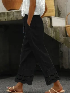 Hot Women's Pants Trousers Fashion Long Plain Side Pockets Cut Out Breathability Comfortable Micro-elastic Casual Daily Black Sky Blue Khaki Spring & Fall Regular Fit Women Pants