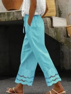 Hot Women's Pants Trousers Fashion Long Plain Side Pockets Cut Out Breathability Comfortable Micro-elastic Casual Daily Black Sky Blue Khaki Spring & Fall Regular Fit Women Pants