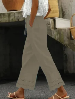 Hot Women's Pants Trousers Fashion Long Plain Side Pockets Cut Out Breathability Comfortable Micro-elastic Casual Daily Black Sky Blue Khaki Spring & Fall Regular Fit Women Pants
