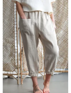 Hot Women's Pants Trousers Fashion Ankle-Length Plain Side Pockets Breathability Comfortable Inelastic Casual Daily Black White Khaki Spring & Fall Regular Fit Women Pants