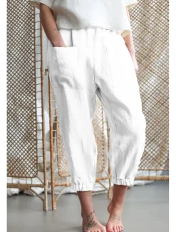 Hot Women's Pants Trousers Fashion Ankle-Length Plain Side Pockets Breathability Comfortable Inelastic Casual Daily Black White Khaki Spring & Fall Regular Fit Women Pants