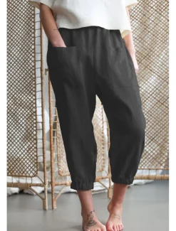 Hot Women's Pants Trousers Fashion Ankle-Length Plain Side Pockets Breathability Comfortable Inelastic Casual Daily Black White Khaki Spring & Fall Regular Fit Women Pants