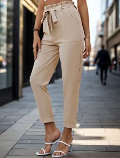 Women's Pants Trousers Fashion Ankle-Length Plain Side Pockets Breathability Comfortable Micro-elastic Casual Daily Navy Blue Green Khaki Gray Spring & Summer Regular Fit Women Pants