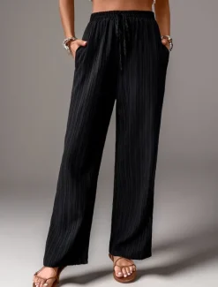 Women's Pants Trousers Fashion Long Plain Side Pockets Elastic Drawstring Design Breathability Comfortable Micro-elastic Casual Daily Black Blue Brown Green Spring & Summer Regular Fit Women Pants
