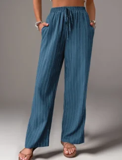 Women's Pants Trousers Fashion Long Plain Side Pockets Elastic Drawstring Design Breathability Comfortable Micro-elastic Casual Daily Black Blue Brown Green Spring & Summer Regular Fit Women Pants
