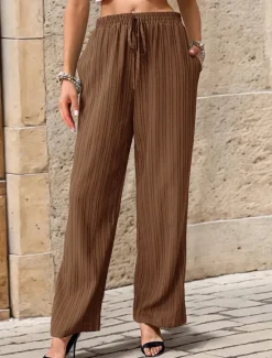 Women's Pants Trousers Fashion Long Plain Side Pockets Elastic Drawstring Design Breathability Comfortable Micro-elastic Casual Daily Black Blue Brown Green Spring & Summer Regular Fit Women Pants