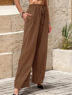 Women's Pants Trousers Fashion Long Plain Side Pockets Elastic Drawstring Design Breathability Comfortable Micro-elastic Casual Daily Black Blue Brown Green Spring & Summer Regular Fit Women Pants