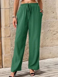 Women's Pants Trousers Fashion Long Plain Side Pockets Elastic Drawstring Design Breathability Comfortable Micro-elastic Casual Daily Black Blue Brown Green Spring & Summer Regular Fit Women Pants