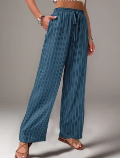 Women's Pants Trousers Fashion Long Plain Side Pockets Elastic Drawstring Design Breathability Comfortable Micro-elastic Casual Daily Black Blue Brown Green Spring & Summer Regular Fit Women Pants