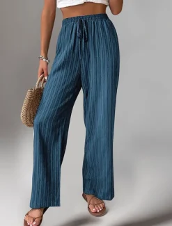 Women's Pants Trousers Fashion Long Plain Side Pockets Elastic Drawstring Design Breathability Comfortable Micro-elastic Casual Daily Black Blue Brown Green Spring & Summer Regular Fit Women Pants