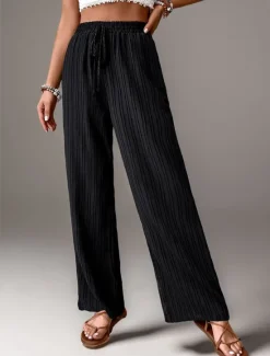 Women's Pants Trousers Fashion Long Plain Side Pockets Elastic Drawstring Design Breathability Comfortable Micro-elastic Casual Daily Black Blue Brown Green Spring & Summer Regular Fit Women Pants