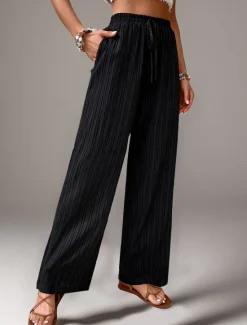 Women's Pants Trousers Fashion Long Plain Side Pockets Elastic Drawstring Design Breathability Comfortable Micro-elastic Casual Daily Black Blue Brown Green Spring & Summer Regular Fit Women Pants