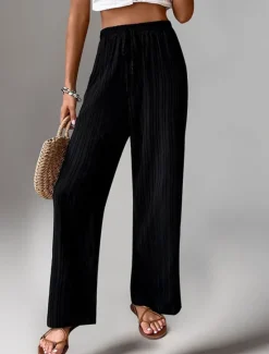 Women's Pants Trousers Fashion Long Plain Side Pockets Elastic Drawstring Design Breathability Comfortable Micro-elastic Casual Daily Black Blue Brown Green Spring & Summer Regular Fit Women Pants