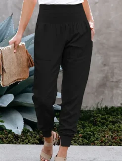 Clearance Women's Pants Trousers Jogging Pants Fashion Ankle-Length Plain Side Pockets Breathability Comfortable Micro-elastic Casual Daily Black Pink Navy Blue Green Spring & Summer Regular Fit Women Pants