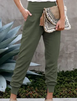 Clearance Women's Pants Trousers Jogging Pants Fashion Ankle-Length Plain Side Pockets Breathability Comfortable Micro-elastic Casual Daily Black Pink Navy Blue Green Spring & Summer Regular Fit Women Pants