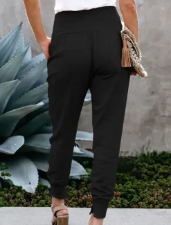 Clearance Women's Pants Trousers Jogging Pants Fashion Ankle-Length Plain Side Pockets Breathability Comfortable Micro-elastic Casual Daily Black Pink Navy Blue Green Spring & Summer Regular Fit Women Pants