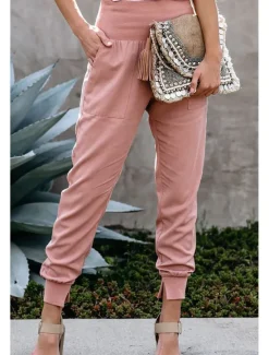 Clearance Women's Pants Trousers Jogging Pants Fashion Ankle-Length Plain Side Pockets Breathability Comfortable Micro-elastic Casual Daily Black Pink Navy Blue Green Spring & Summer Regular Fit Women Pants