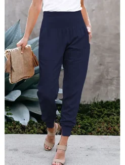 Clearance Women's Pants Trousers Jogging Pants Fashion Ankle-Length Plain Side Pockets Breathability Comfortable Micro-elastic Casual Daily Black Pink Navy Blue Green Spring & Summer Regular Fit Women Pants