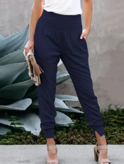 Clearance Women's Pants Trousers Jogging Pants Fashion Ankle-Length Plain Side Pockets Breathability Comfortable Micro-elastic Casual Daily Black Pink Navy Blue Green Spring & Summer Regular Fit Women Pants