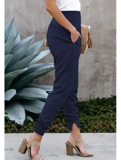 Clearance Women's Pants Trousers Jogging Pants Fashion Ankle-Length Plain Side Pockets Breathability Comfortable Micro-elastic Casual Daily Black Pink Navy Blue Green Spring & Summer Regular Fit Women Pants