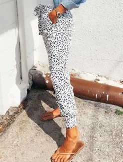 Online Women's Pants Trousers Jogging Pants Casual Daily Ankle-Length Leopard Drawstring Side Pockets Breathability Comfortable Micro-elastic Going out Weekend White Brown Green Gray Spring & Summer Regular Women Pants