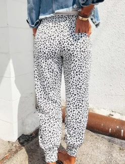 Online Women's Pants Trousers Jogging Pants Casual Daily Ankle-Length Leopard Drawstring Side Pockets Breathability Comfortable Micro-elastic Going out Weekend White Brown Green Gray Spring & Summer Regular Women Pants