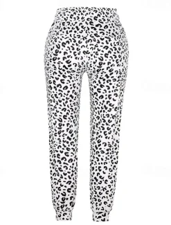 Online Women's Pants Trousers Jogging Pants Casual Daily Ankle-Length Leopard Drawstring Side Pockets Breathability Comfortable Micro-elastic Going out Weekend White Brown Green Gray Spring & Summer Regular Women Pants