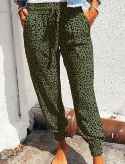 Online Women's Pants Trousers Jogging Pants Casual Daily Ankle-Length Leopard Drawstring Side Pockets Breathability Comfortable Micro-elastic Going out Weekend White Brown Green Gray Spring & Summer Regular Women Pants